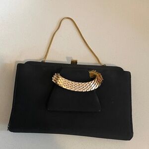 Vintage 1960s Elegant Black Evening Bag with Gold Accents